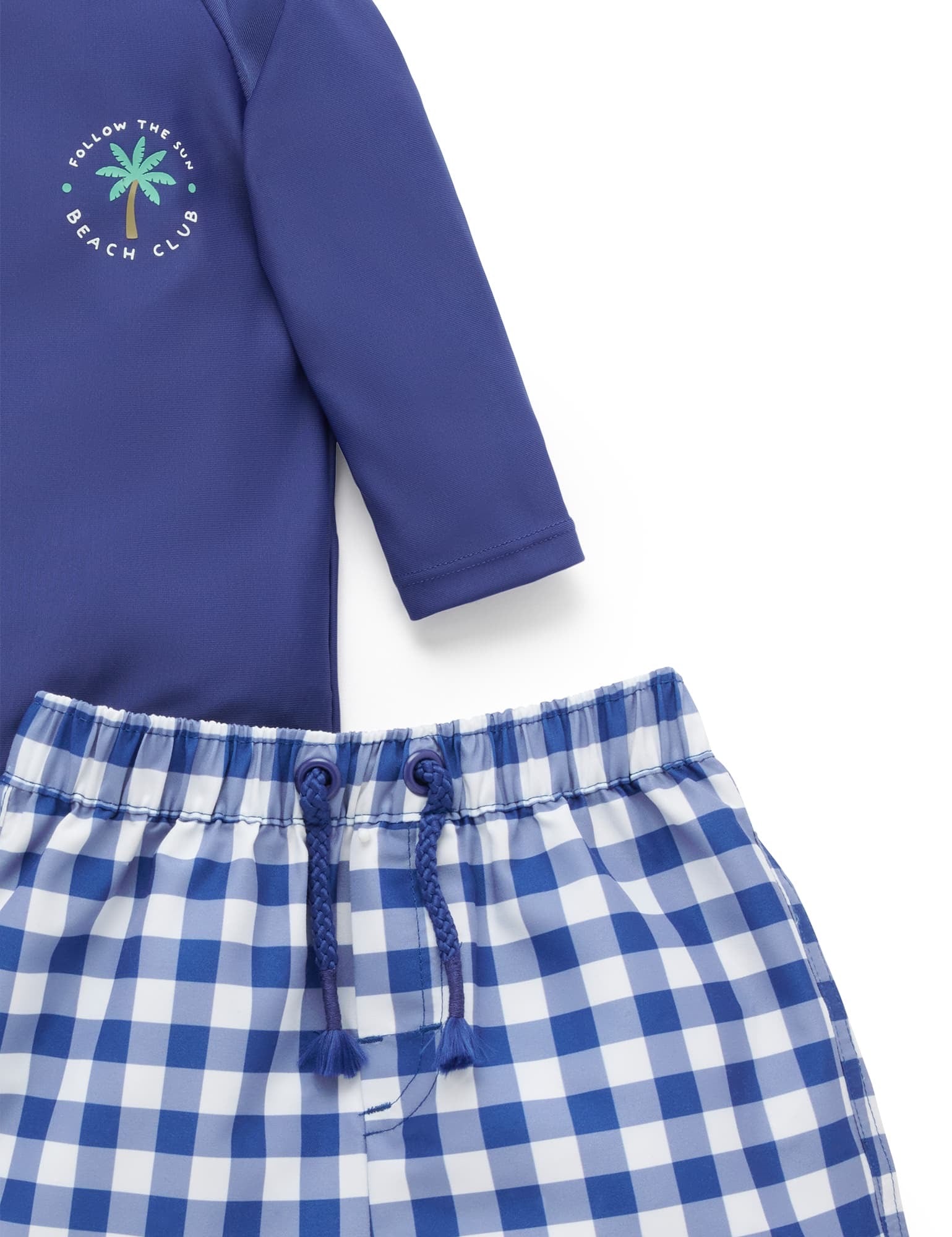 Marine Gingham Board Short & Rashie Set
