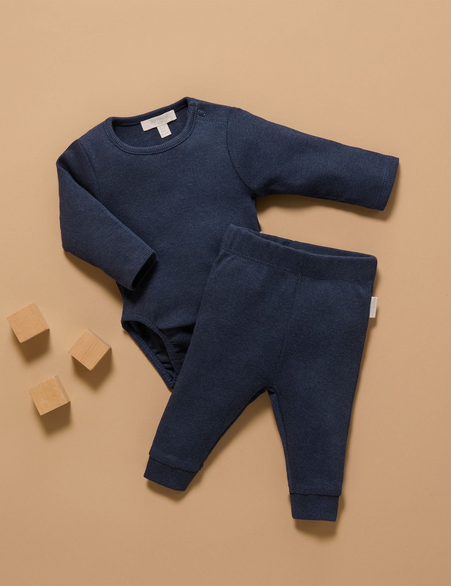 Long Sleeve Ribbed Bodysuit Navy