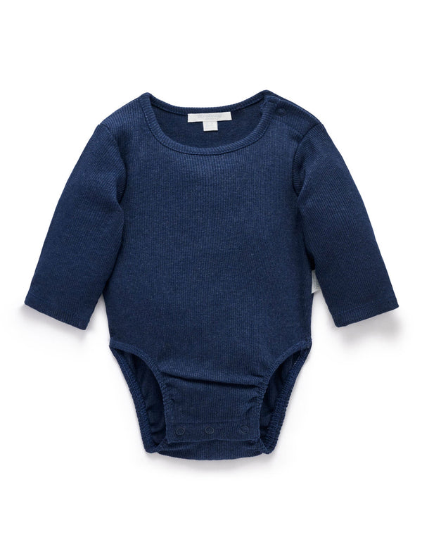Long Sleeve Ribbed Bodysuit Navy