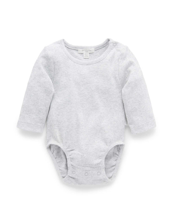 Long Sleeve Ribbed Bodysuit Grey